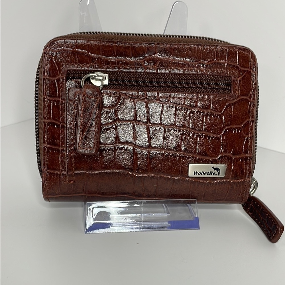 Compact Brown Crocodile Embossed Wallet with Wrist strap NWOT